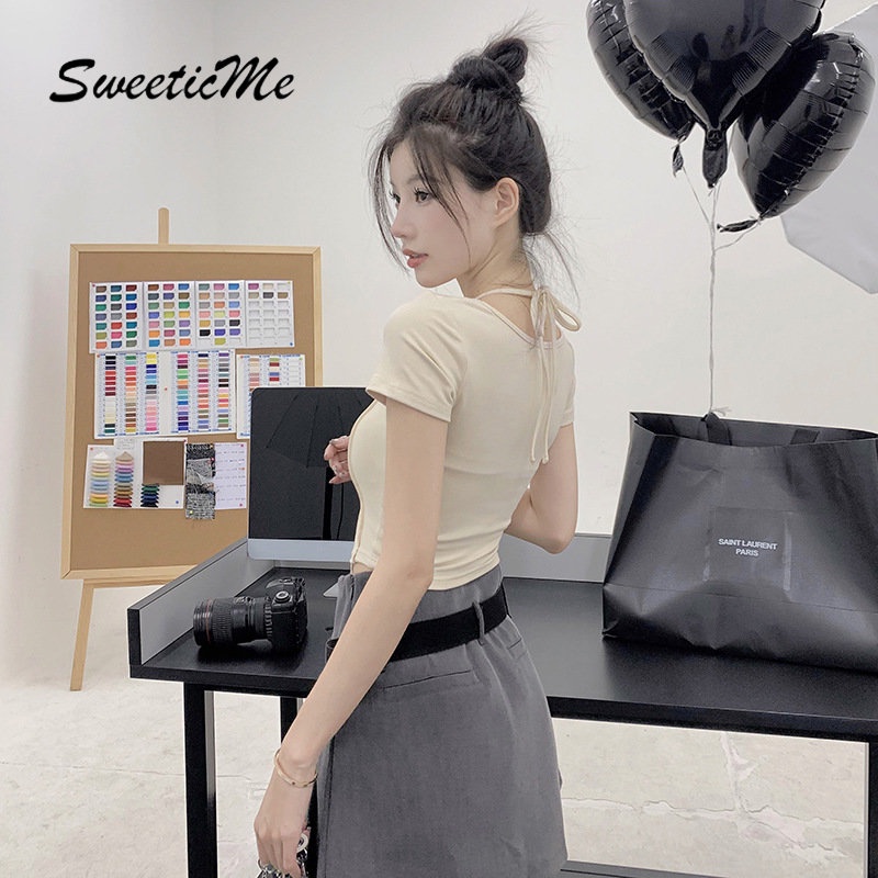 Áo Thun Tay Ngắn Màu Trơn Dáng Ôm Thời Trang Mới 2023 Dành Cho Bạn Nữ