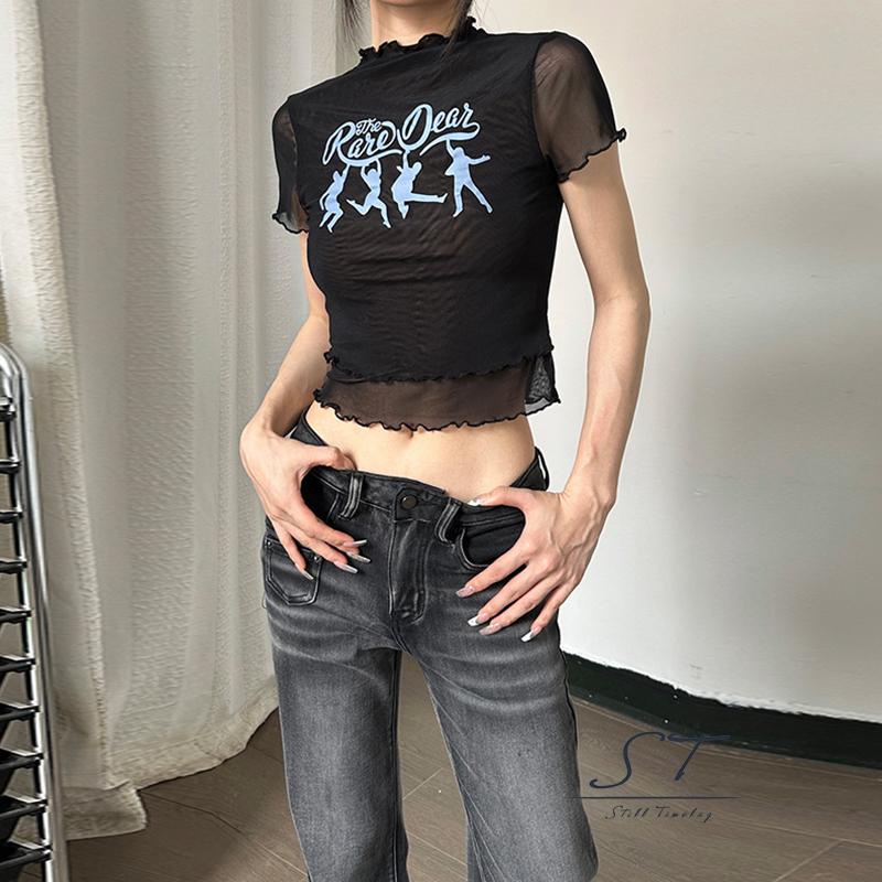 Áo Thun Crop Top Tay Ngắn In Chữ Lettuce Trim Thời Trang Mùa Hè Cho Nữ CY03