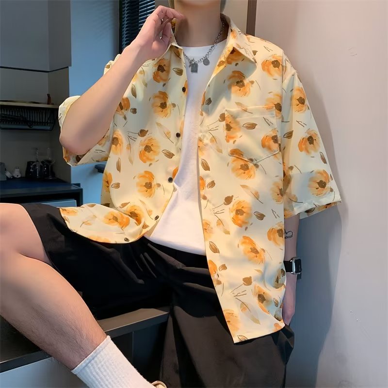 Áo Sơ Mi Lụa Lạnh Tay Ngắn Dáng Rộng In Họa Tiết Da Báo Thời Trang Mùa Hè Cho Nam Giới