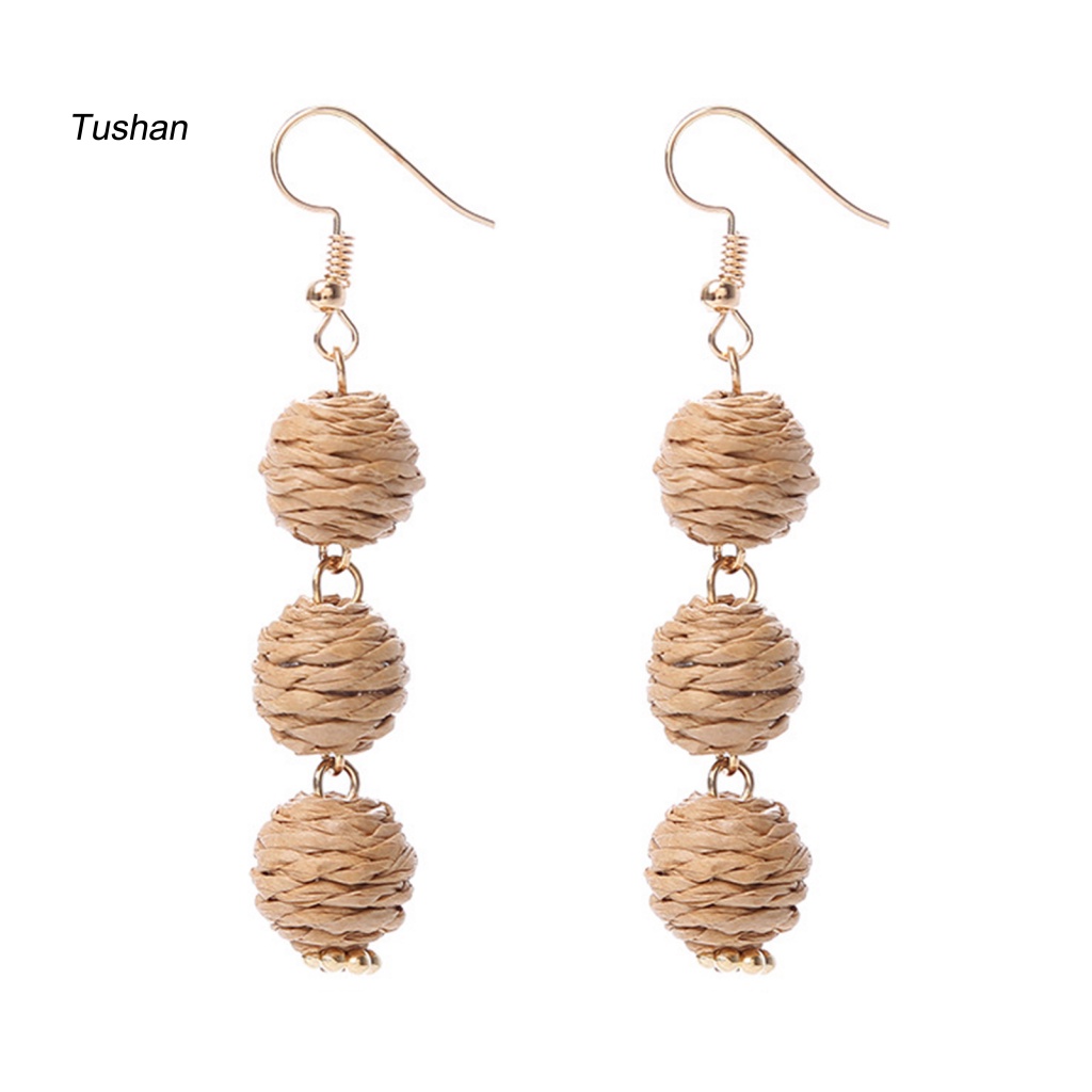 1 Đôi Bông Tai Hình Cầu Đan Mây Phong Cách Bohemian Dành Cho Nữ