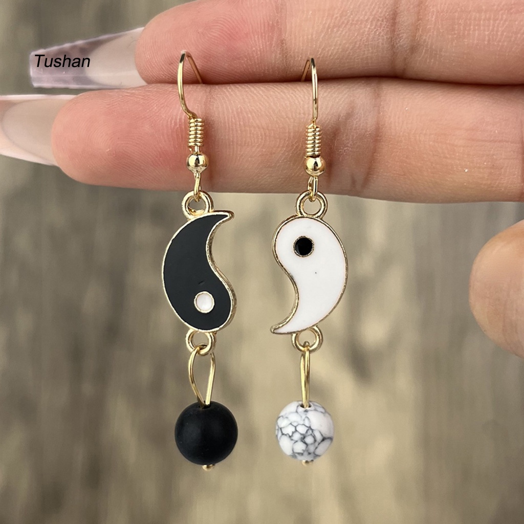 1 Đôi Bông Tai Mạ Âm Dương Dáng Dài Bề Mặt Mịn Thời Trang