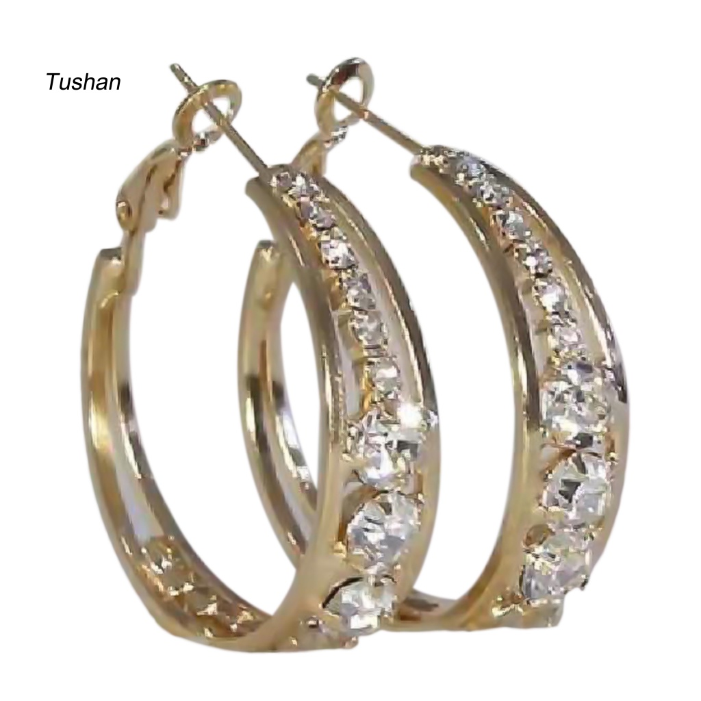 Bông Tai Tròn Bằng Hợp Kim Dát Đá Lấp Lánh Dành Cho Tiệc Cưới