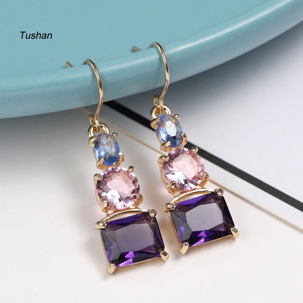 1 Đôi Bông Tai Đính Đá Zircon Nhiều Màu Sắc Trọng Lượng Nhẹ Dễ Phối Đồ Dành Cho Nữ
