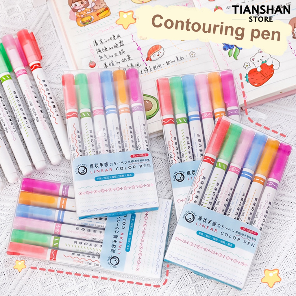 Set 6 Bút Đánh Dấu Đường Cong Nhanh Khô Nhiều Màu Sắc