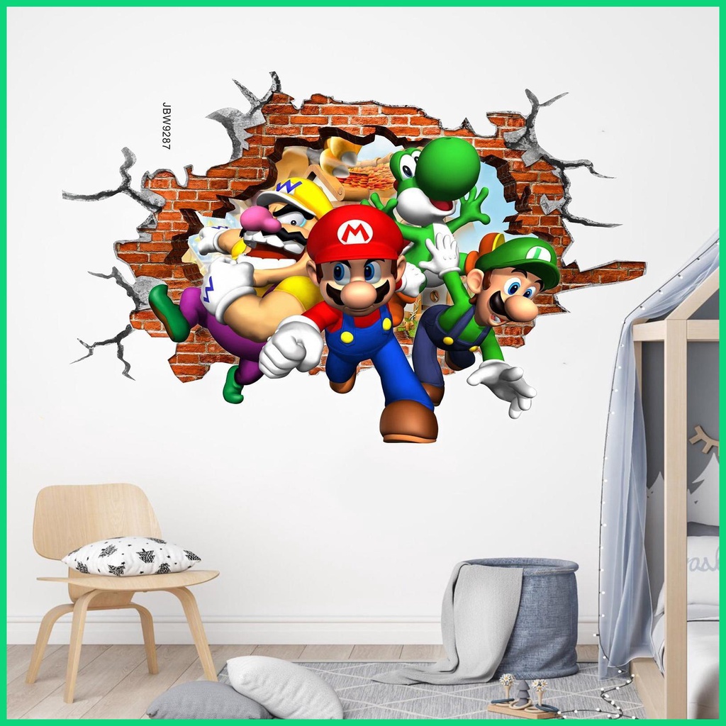 Sticker Dán Tường Họa Tiết Hoạt Hình Super Mario 3D Trang Trí Phòng Ngủ Cho Bé