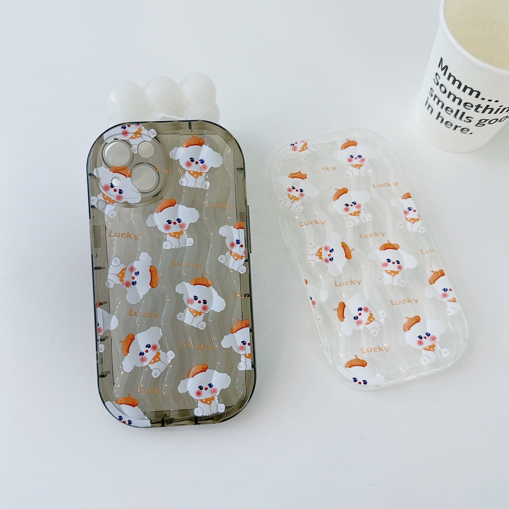 Ốp Điện Thoại TPU Dẻo Trong Suốt Họa Tiết Hoạt Hình Chú Chó May Mắn Cho iPhone 13 12 11 Pro Max 14 Plus Đứng