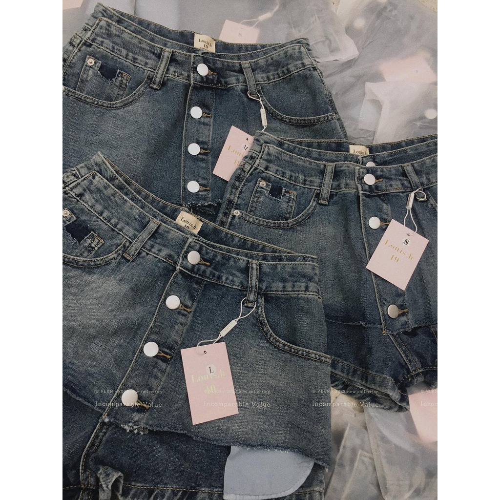 Quần váy je.an nút túi lộ
