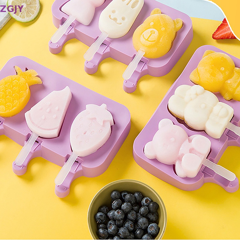 Khuôn Silicon Làm Kem Que Hình Động Vật Hoạt Hình Dễ Thương Mới