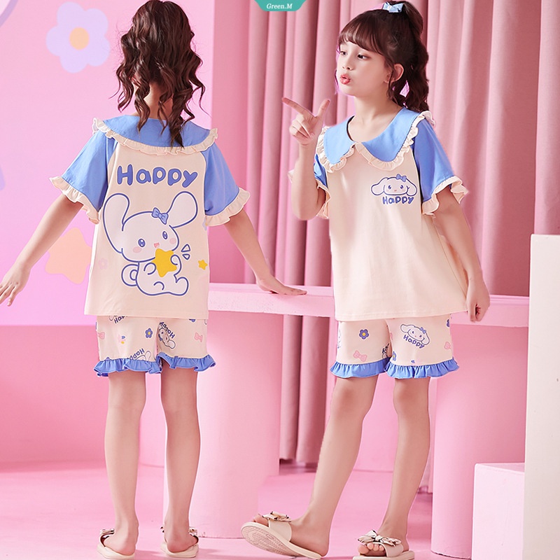 Bộ Đồ Ngủ Tay Ngắn Cổ Rộng In Hoạt Hình Cinnamoroll Kuromi Thời Trang Mùa Hè Xinh Xắn Cho Bé