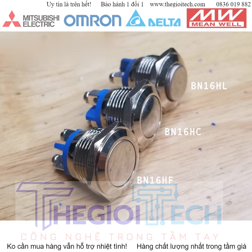 Nút nhấn nhả vỏ kim loại phi 16mm, chống thấm nước BN16HF, BN16HC, BN16HL - Hình cầu