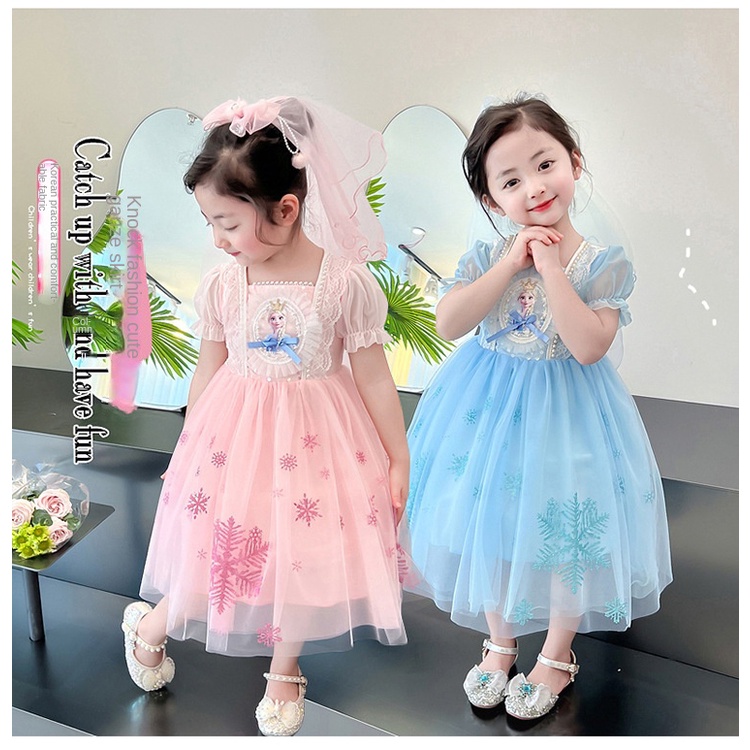 Đầm Công Chúa Elsa Thiết Kế Tay Phồng Xinh Xắn Thời Trang Cho Bé Gái Từ 2-7 Tuổi