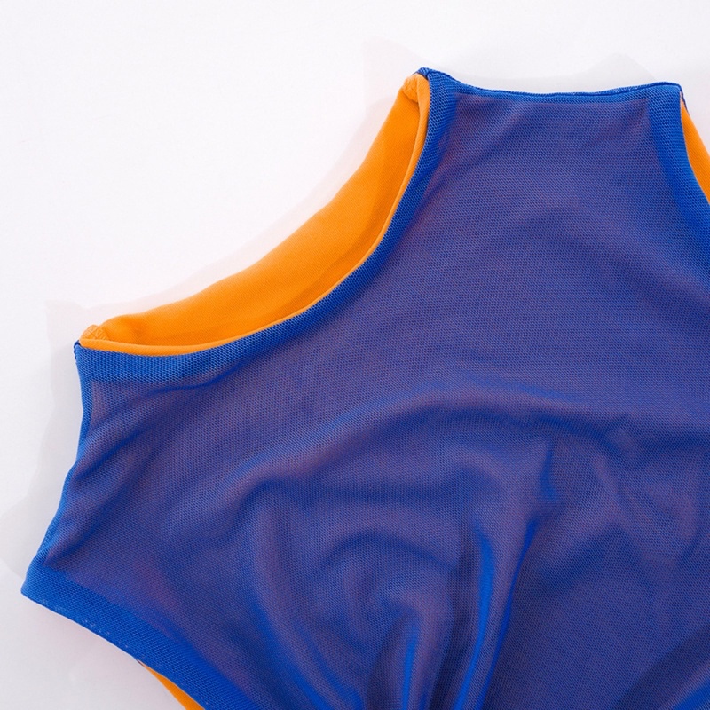 Xiangbao Áo Lưới Ghép Nối Ôm Dáng Cổ Treo Quyến Rũ