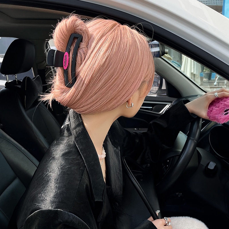 Kẹp Tóc Hình Vuông Bằng Acrylic Màu Đen Nhám In Chữ Phong Cách Hàn Quốc Thời Trang Cao Cấp Cho Nữ