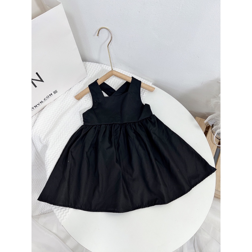 Váy bé gái mùa hè 2 dây chéo đính kèm nơ lưng có khóa kéo cho bé yêu từ 8-20kg