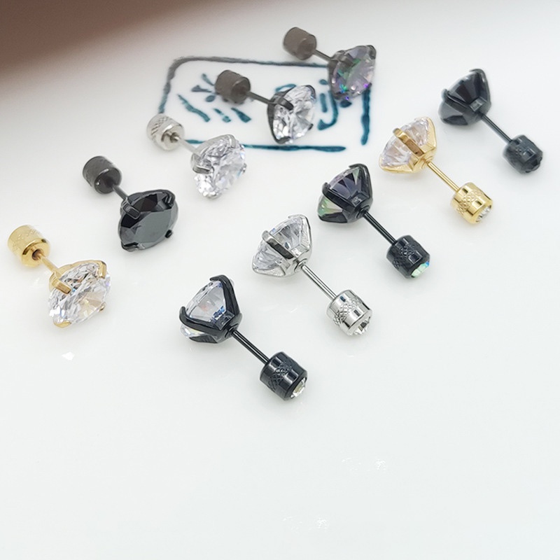 1 Khuyên Tai Thép Không Gỉ Đính Đá Zircon Màu Vàng Đồng KBE215