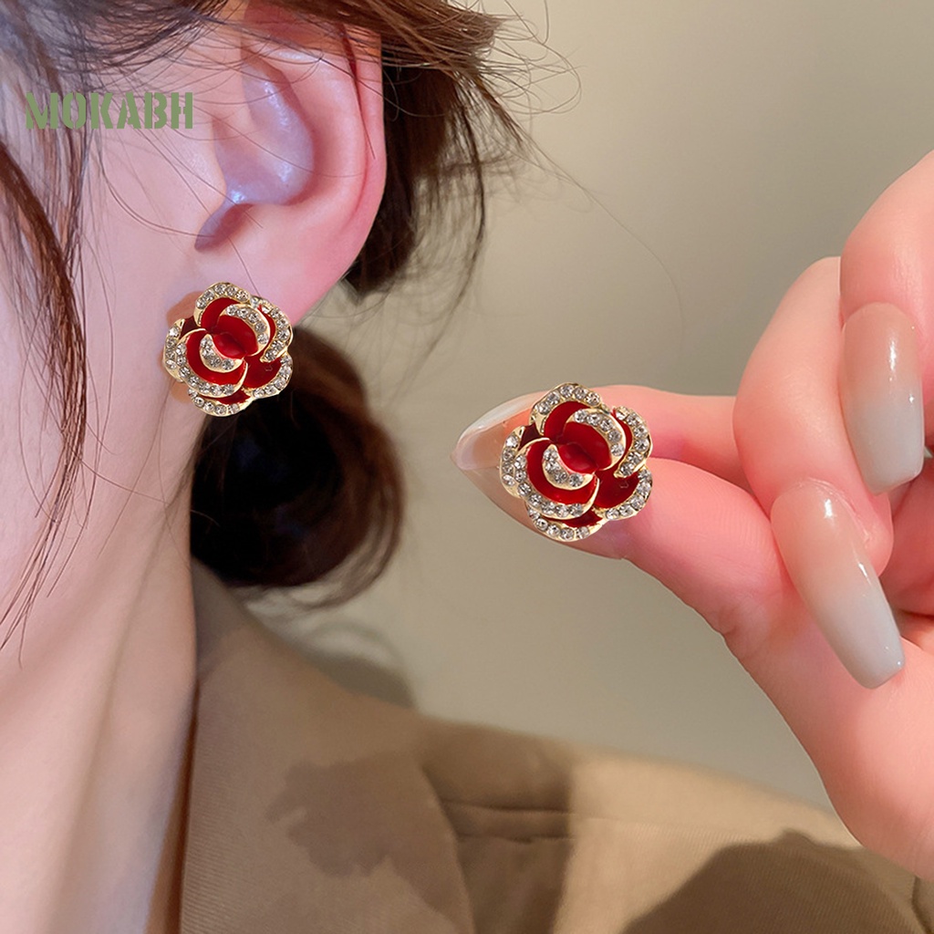 1 Đôi Bông Tai Hình Hoa Hồng Bằng Hợp Kim Phong Cách Vintage Thanh Lịch Thời Trang