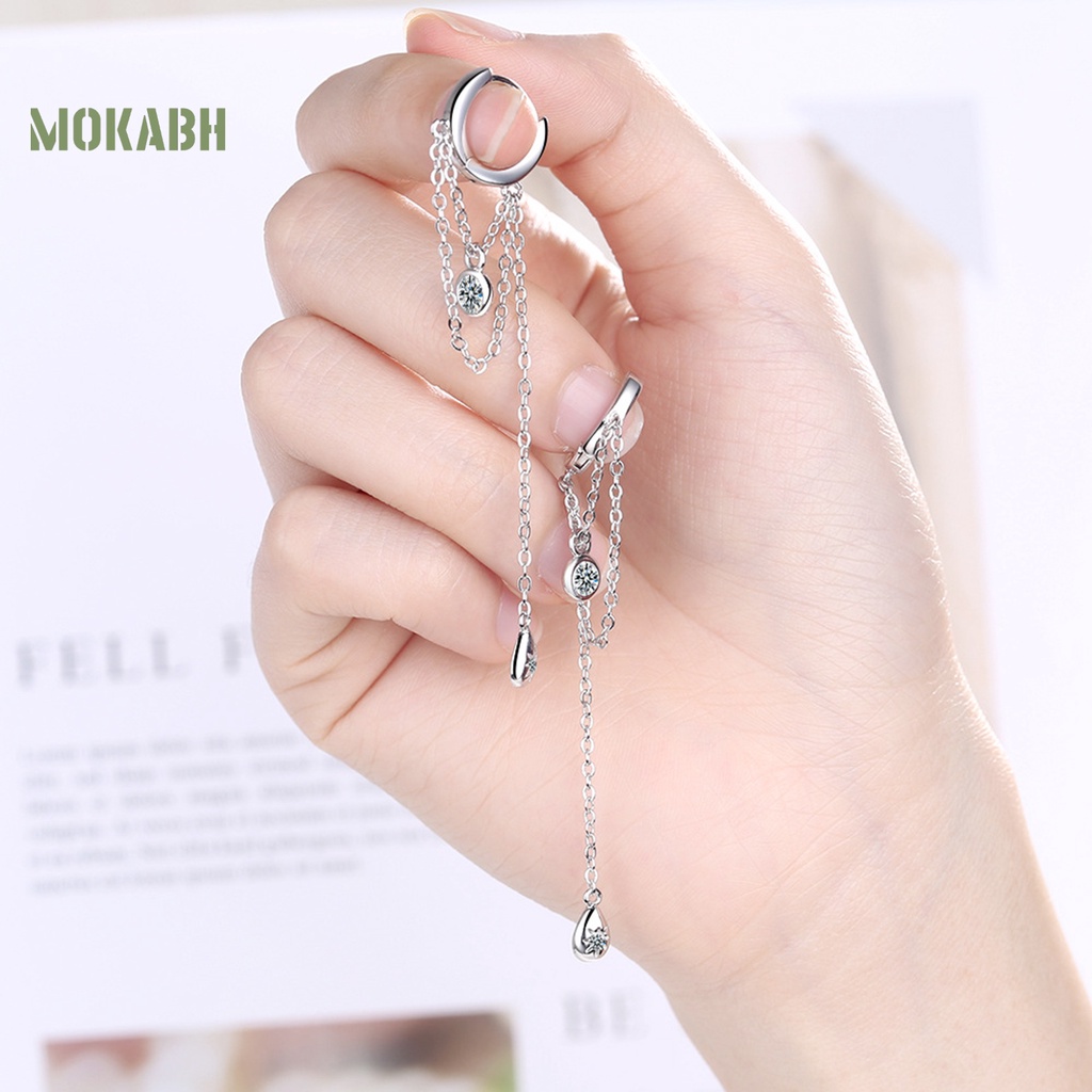 1 Đôi Bông Tai Kim Loại Dài Hình Giọt Nước Đính Đá Thời Trang Dành Cho Nữ