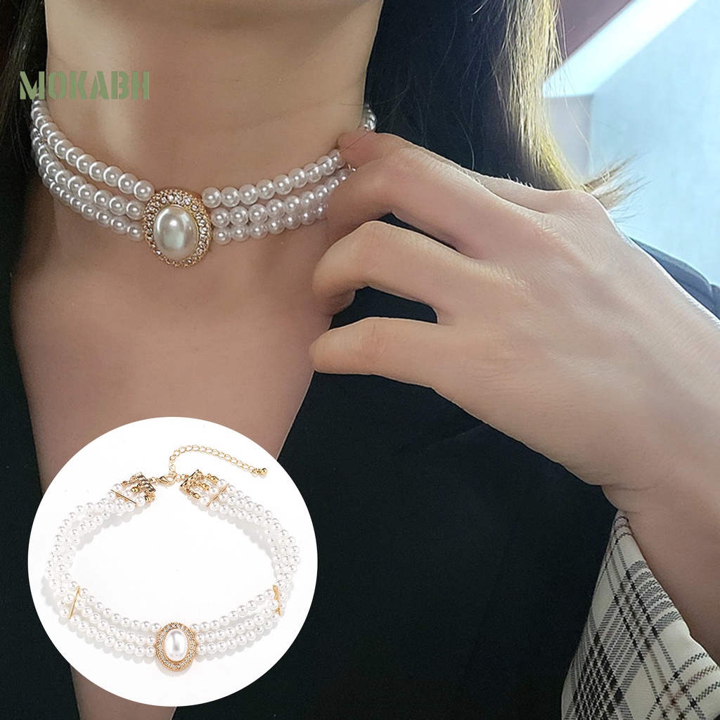 Vòng Cổ Choker Đính Đá Giả Ngọc Trai Thanh Lịch Cổ Điển Có Thể Điều Chỉnh Cho Nữ