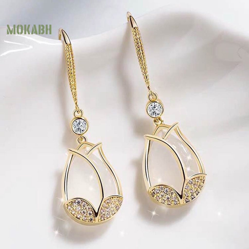 1 Đôi Bông Tai Hoa Tulip Đính Đá Lấp Lánh Cao Cấp Không Gây Dị Ứng Sang Trọng Dành Cho Nữ