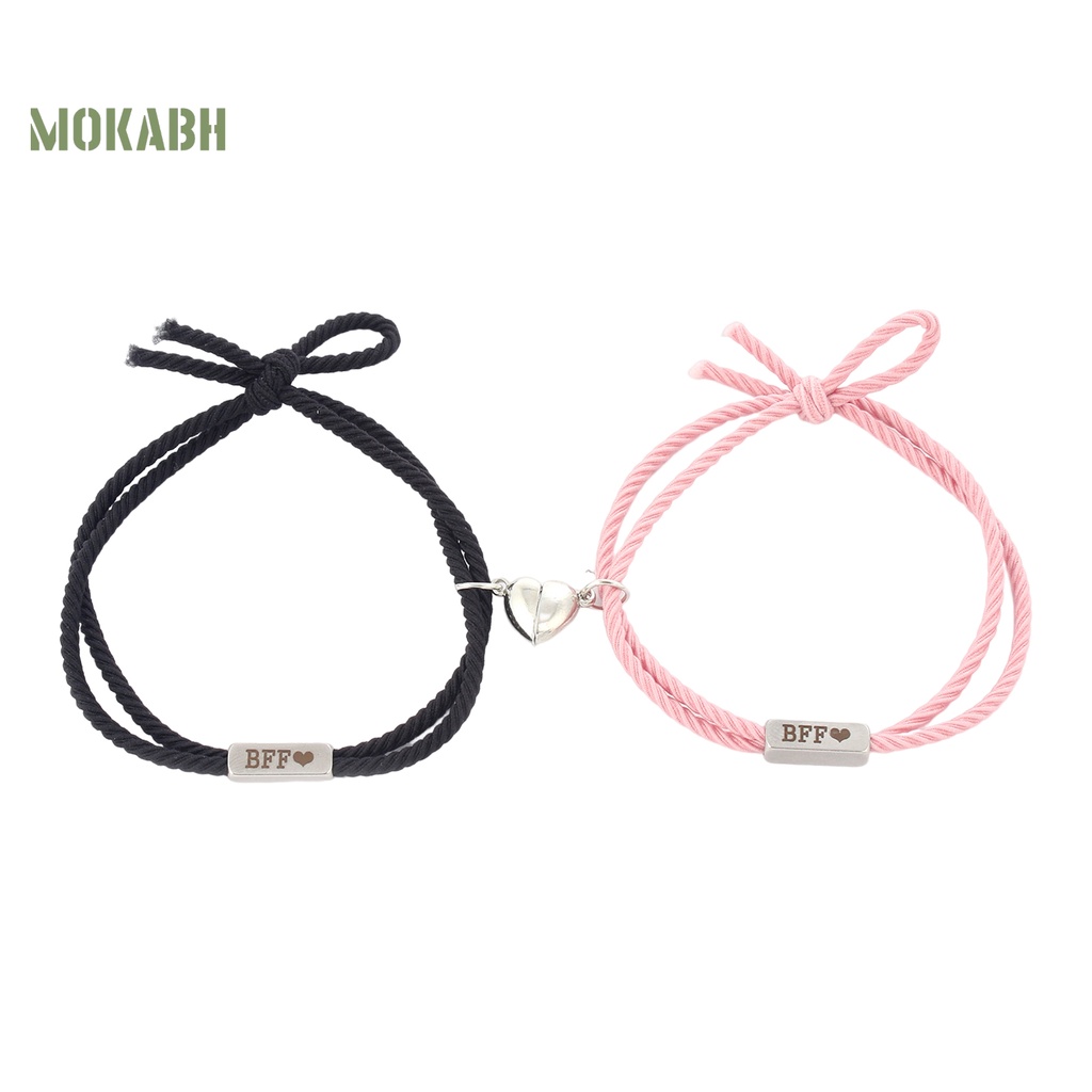 1 Cặp Vòng Tay Dây Thun Thắt Nút Co Giãn Mặt Trái Tim In Chữ BFF Thời Trang Dành Cho Nam Nữ
