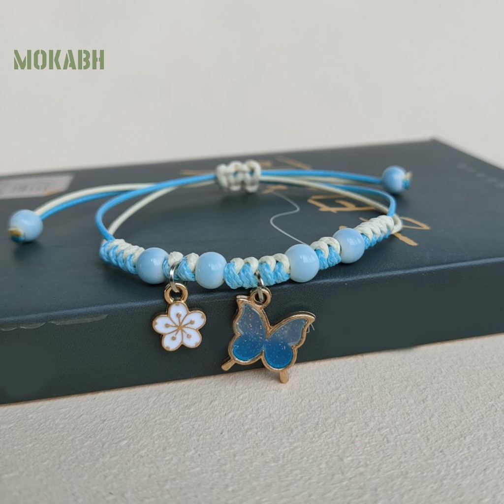 Vòng Đeo Tay Dây Bện Thiết Kế Mặt Hình Hoa Và Bướm Thời Trang Cho Nữ