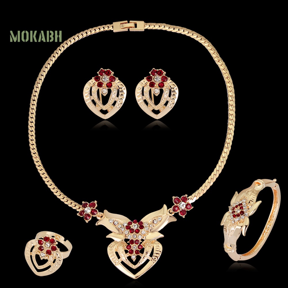 Bộ Trang Sức Vòng Cổ / Nhẫn / Bông Tai Hình Hoa Đính Đá Sang Trọng Cho Nữ