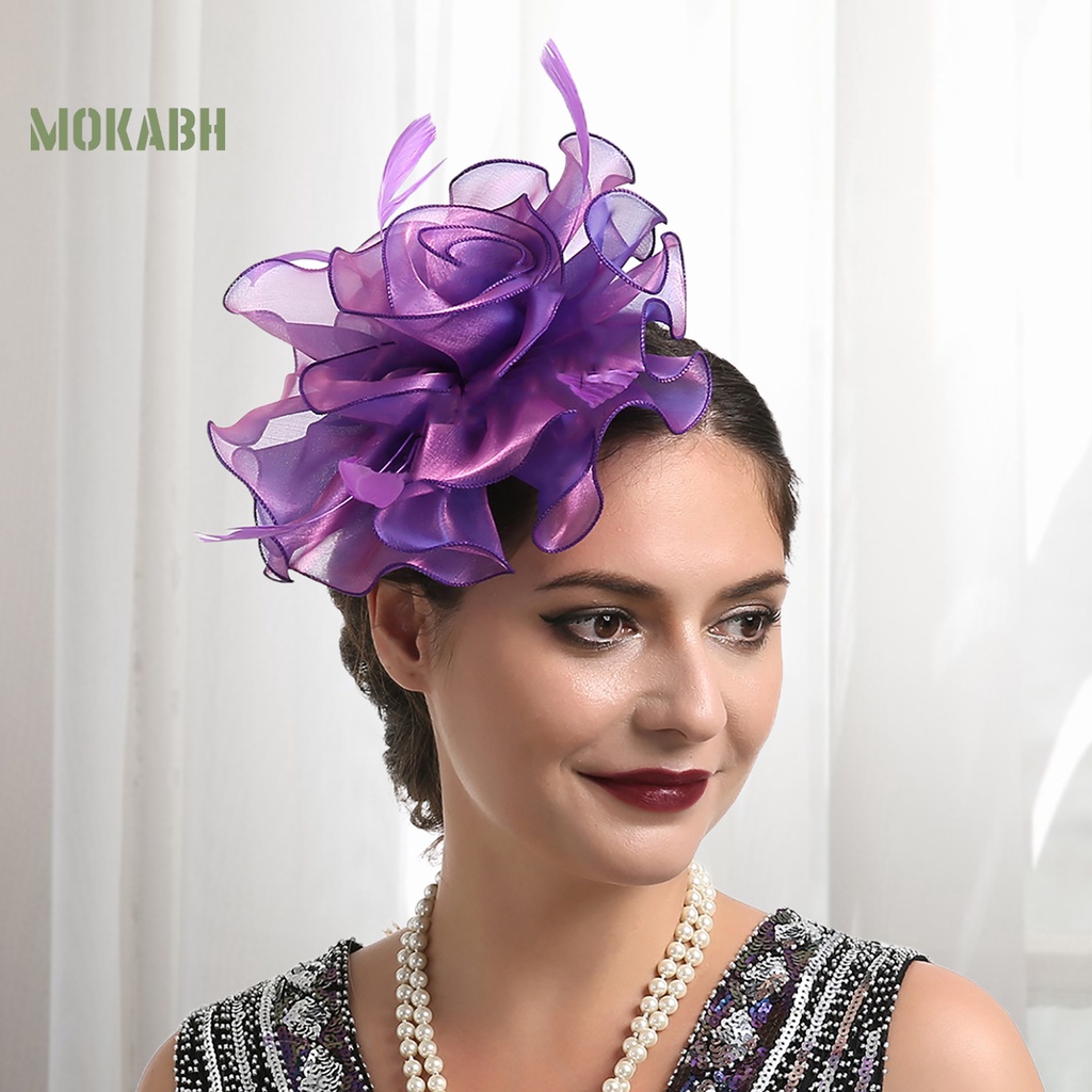 Mũ Lưới Cài Tóc Mini Đính Lông Vũ Màu Trơn Hình Bông Hoa