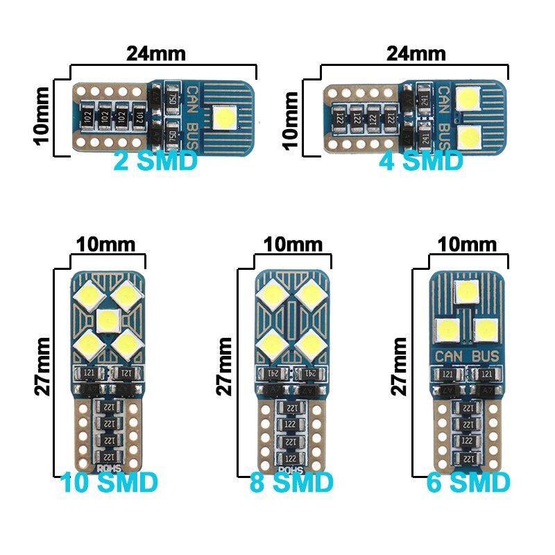 1 Đèn LED T10 W5W 12V 6500K Ánh Sáng Trắng 3030 SMD 194 5W5 Gắn Cửa Xe Hơi