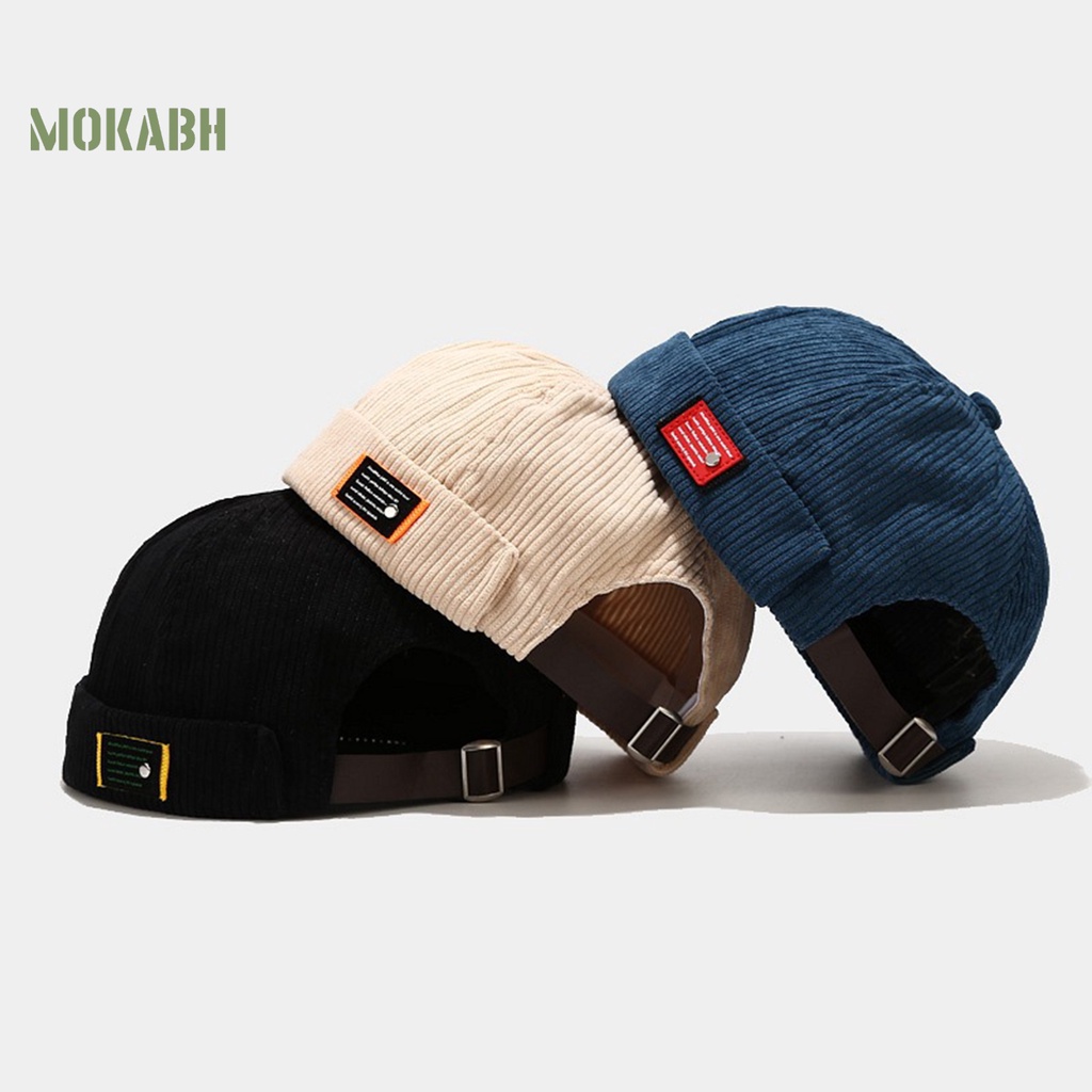 [Mok Abh] Mũ Beanie Vải Nhung Mềm Mại In Logo Vòm Màu Trơn Có Thể Điều Chỉnh Phong Cách Retro Đường Phố Cho Nam Và Nữ