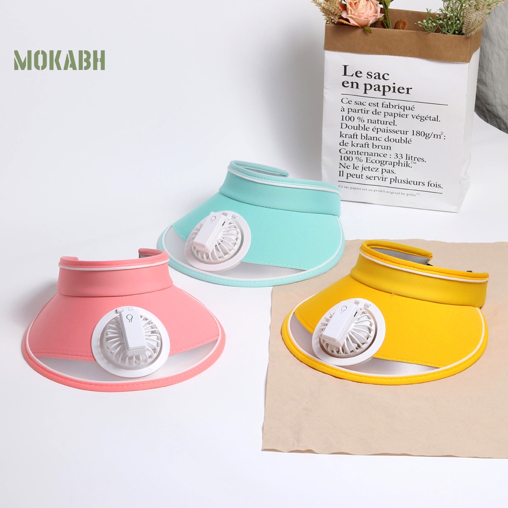 Mũ Lưỡi Trai Hở Chóp Màu Trơn Kèm Quạt Làm Mát Thời Trang Thể Thao Cho Bé