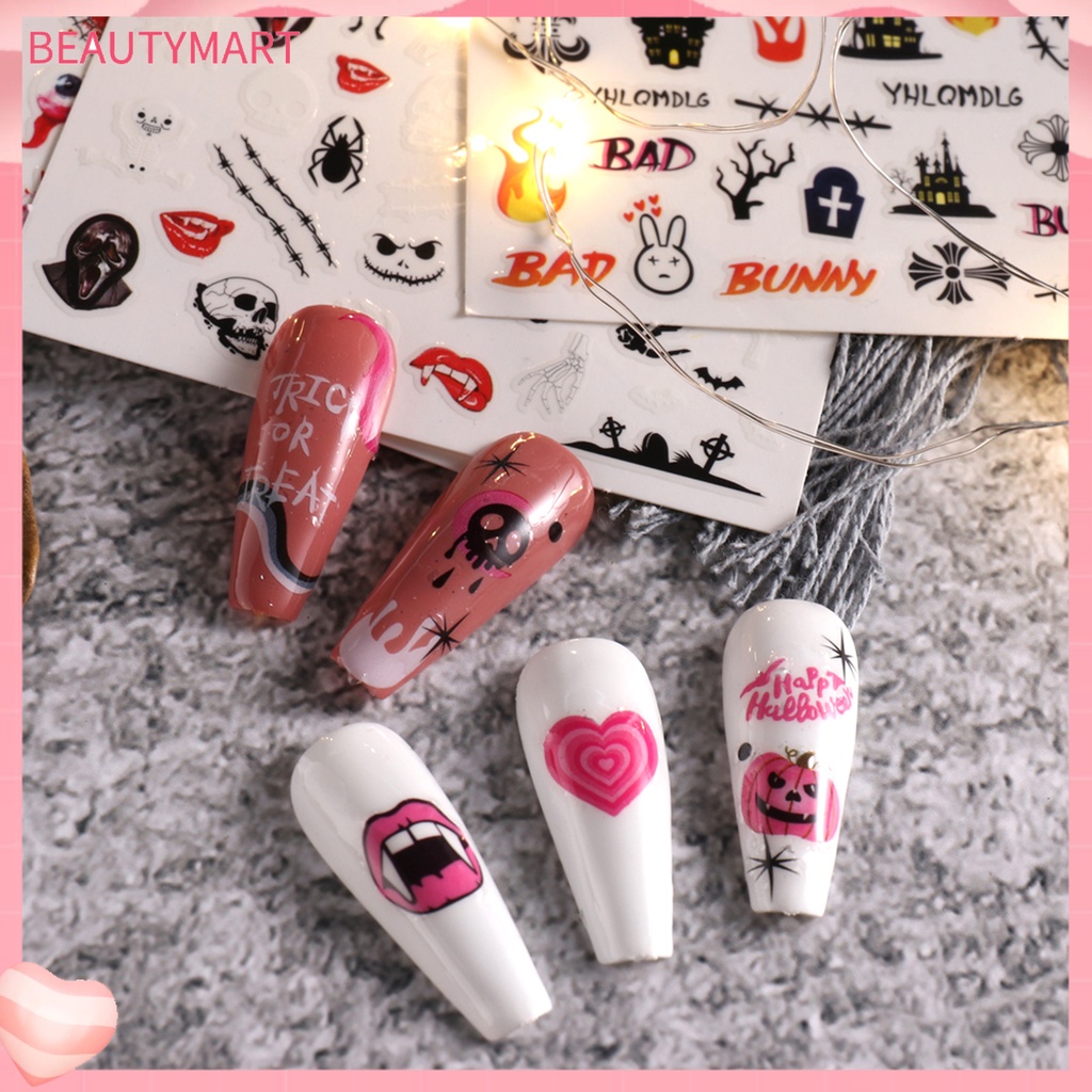 [beautymart] Đề Can Dán Móng Tay Tự Dính Chống Thấm Nước Siêu Mỏng Dễ Sử Dụng Phong Cách Halloween Thú Cưng