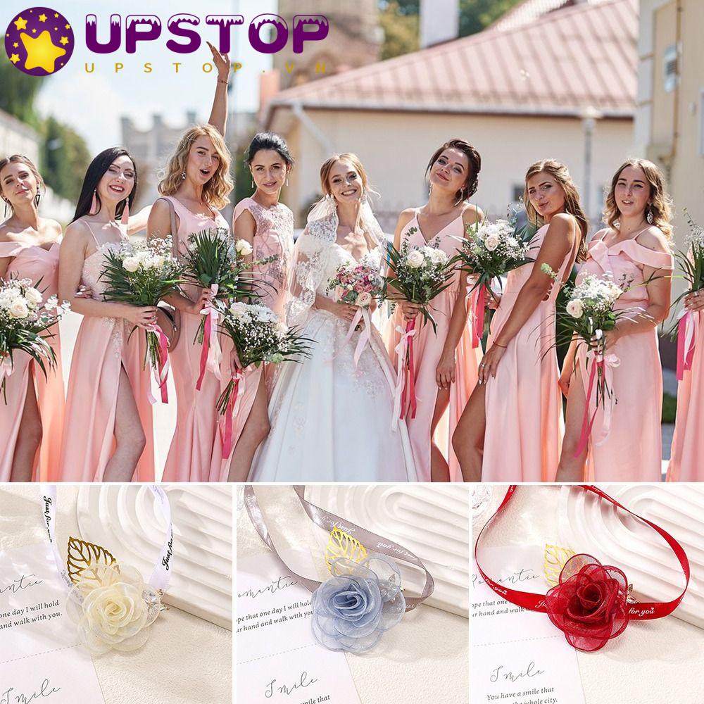 Set 2 Băng Đeo Cổ Tay Họa Tiết Hoa Xinh Xắn Cho Cô DâuHoa Vải Satin Trang Trí Xinh Xắn