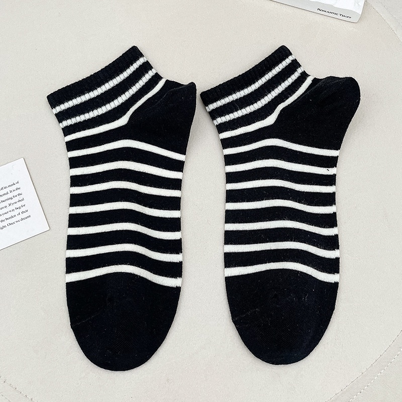 Vớ Cotton Mỏng Kẻ Sọc Màu Đen In Chữ Phong Cách Preppy Thời Trang Xuân Hè Cho Nữ