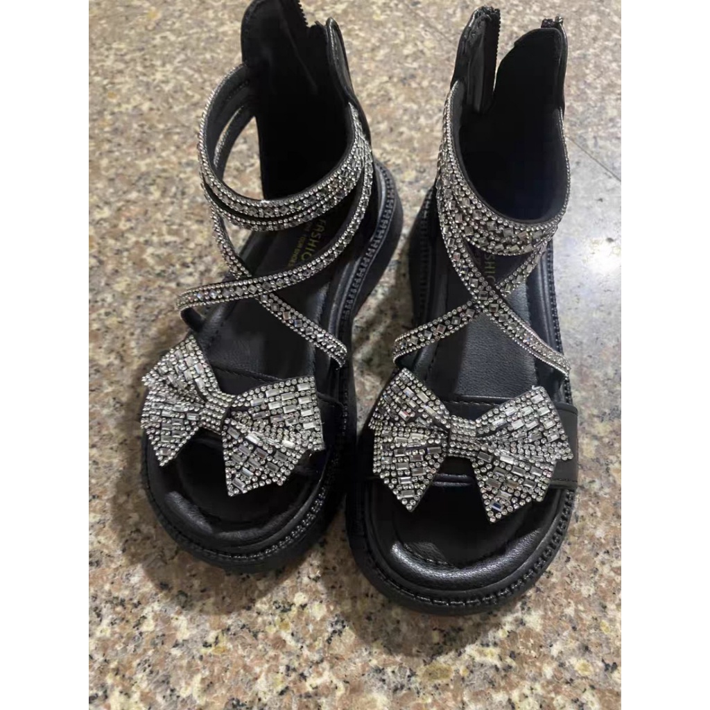 Xăng Đan Chiến Binh Khoá Sau Nơ Đá Lóng Lánh, Dép Sandal Công Chúa Cho Bé Gái 3 Tuổi Đến 12 Tuổi [giaydeptreemkieusashop