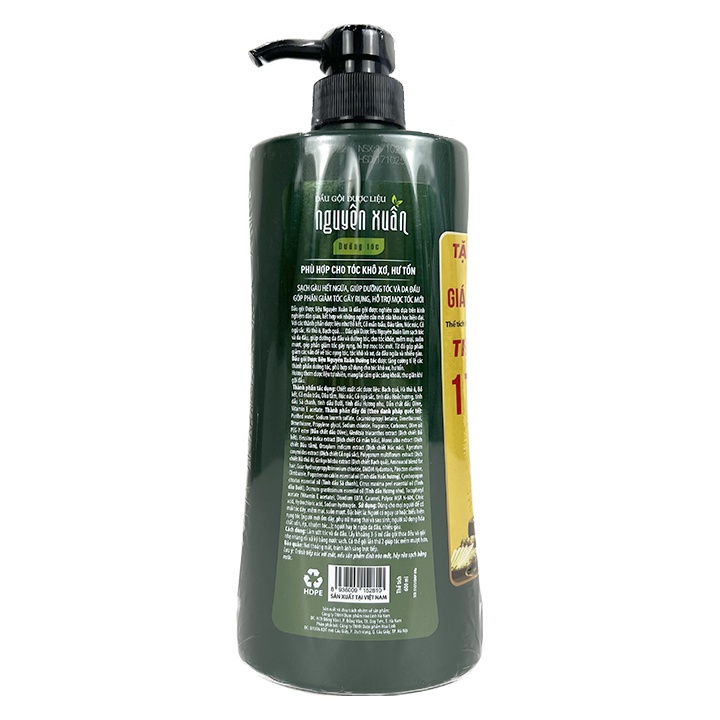 [XUẤT HÓA ĐƠN ĐƯỢC] Dầu gội dược liệu Nguyên Xuân Xanh dưỡng tóc 600ml - Tặng thêm 10% thể tích giá không đổi