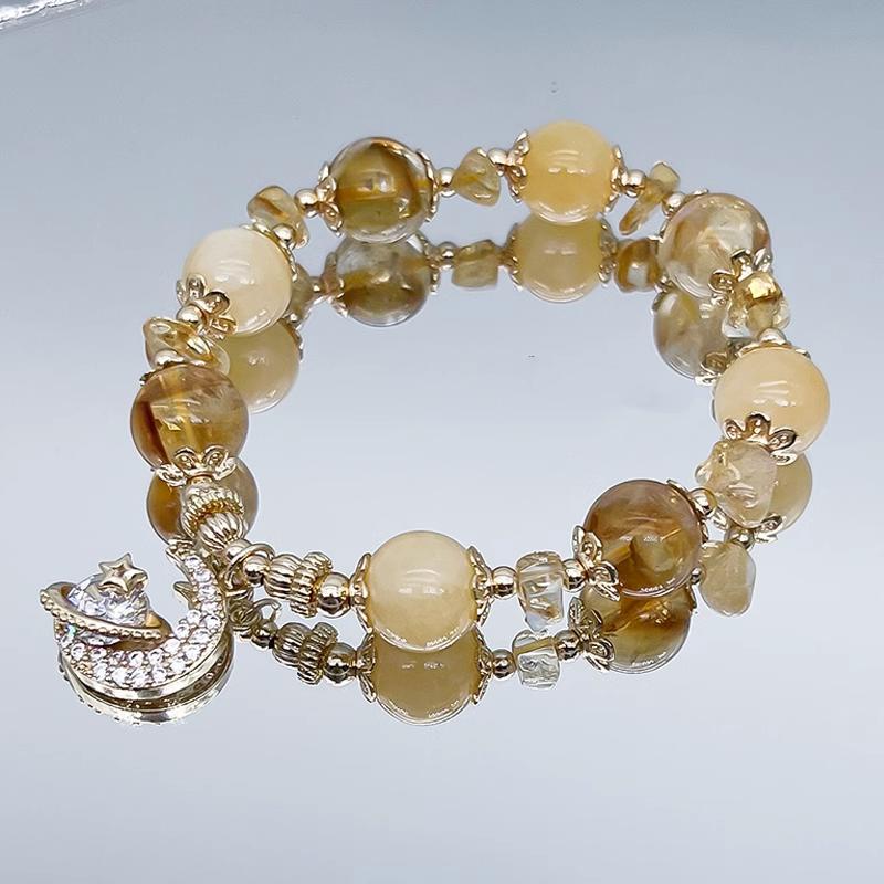 Vòng Đeo Tay May Mắn Bằng Lụa Màu Vàng Pha Lê Cho Nữ