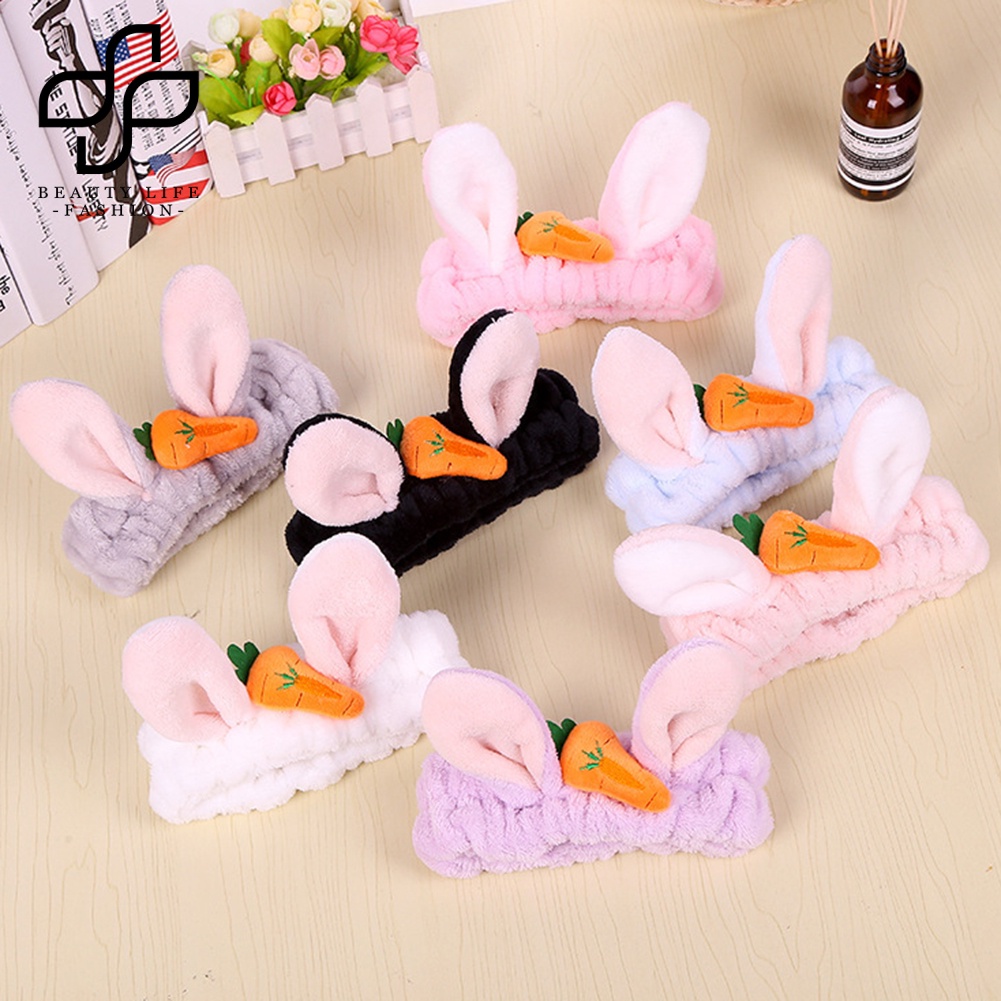 Băng Đô Tai Thỏ Bằng Vải Flannel Co Giãn Dễ Thương Dành Cho Nữ Rửa Mặt