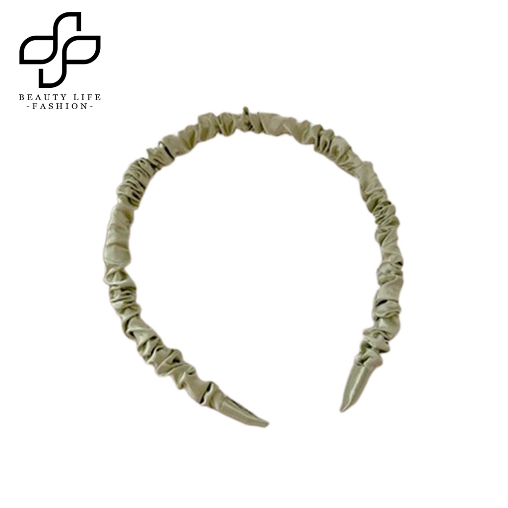 Băng Đô Cài Tóc Vải Satin Trơn Mịn Xếp Ly Màu Sắc Thời Trang