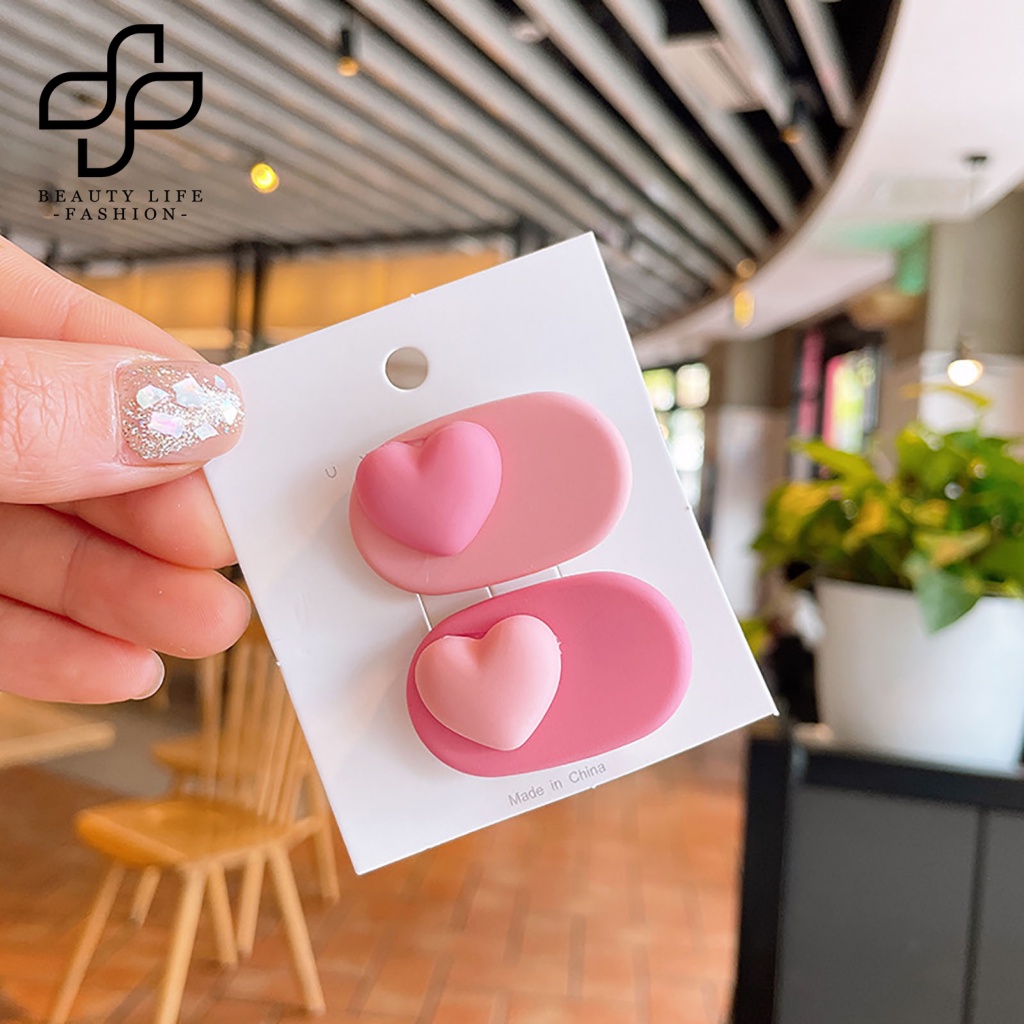 1 Cặp Kẹp Tóc Nhựa Hình Nơ / Hoa Màu Hồng Dễ Thương