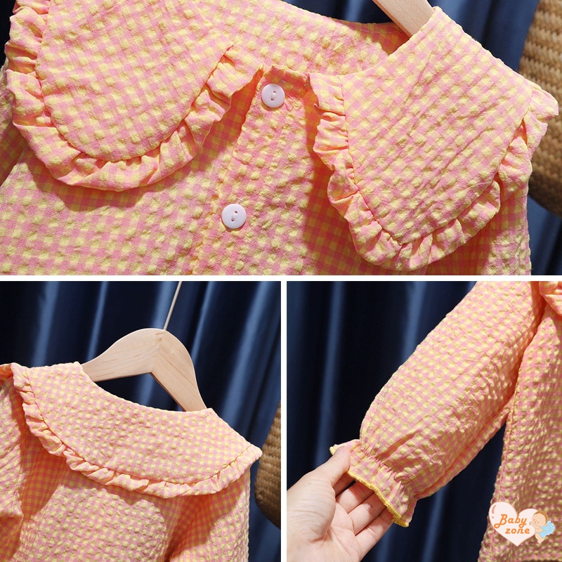 Áo Sơ Mi Cotton Tay Dài Cổ Búp Bê Phong Cách Phương Tây Cho Bé Gái