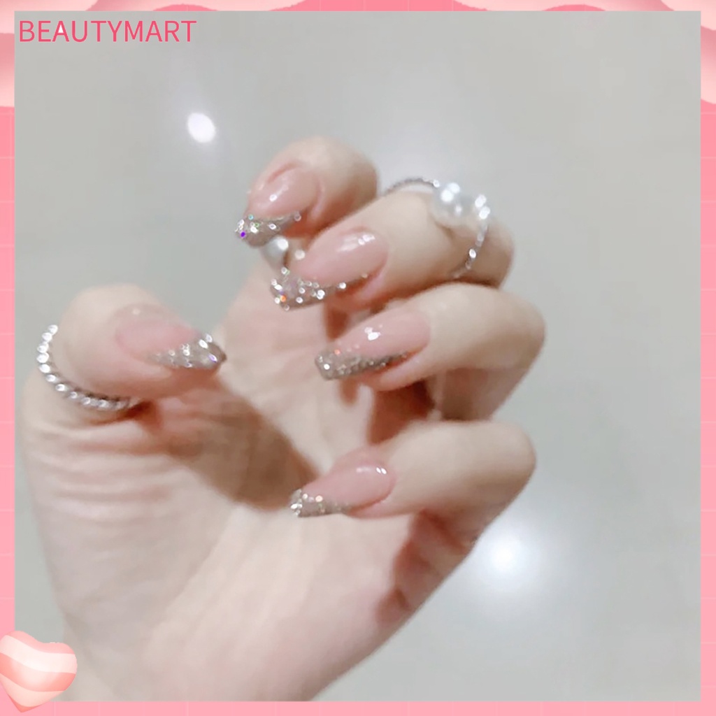 Set 24 Miếng Dán Trang Trí Móng Tay Màu Hồng Phong Cách Pháp Dễ Thương Dành Cho Bạn Gái