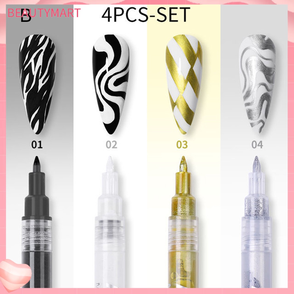 Set 4 Bút Trang Trí Móng Tay 3D Màu Sắc Sống Động Thoải Mái Chống Thấm Nước Có Thể Tái Sử Dụng