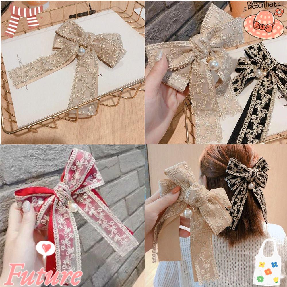 Set 2 Kẹp Tóc Nơ Phối Ren Cỡ Lớn Thời Trang Mùa Xuân Mới Cho Nữ