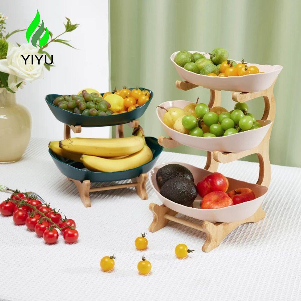 YIYU 1 Đĩa Đựng Trái Cây / Snack Nhiều Tầng Khung Nhựa Tre Chống Rơi Vỡ Dễ Lau Chùi Cho Phòng Khách