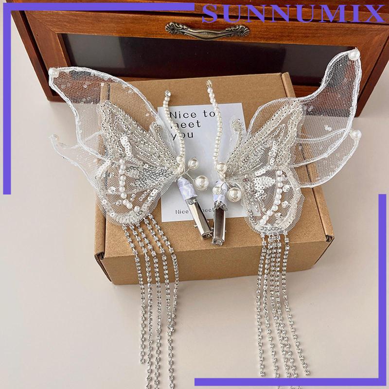 Set 2 Kẹp Tóc Hình Bướm Tua Rua Mỏng Và Vừa