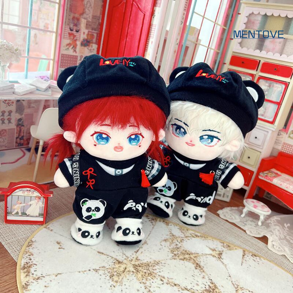 Set 5 Áo Thun Cotton 20cm + Giày + Nón Thêu Họa Tiết Gấu Trúc / Ngôi Sao Xinh Xắn Cho Búp Bê