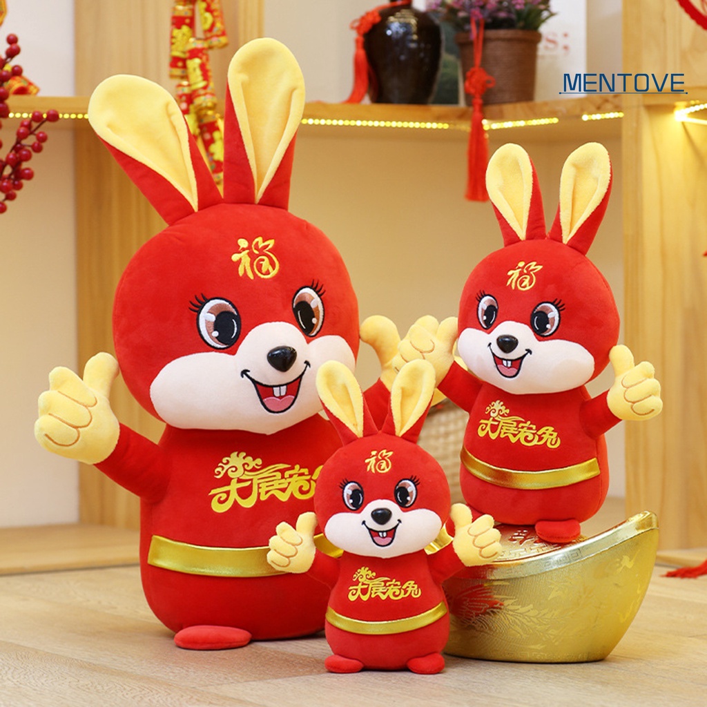 Đồ chơi nhồi bông Hình Thỏ 3D Phong Cách Trung Hoa 16 / 20 / 25 / 30 / 40cm Cho Năm Mới