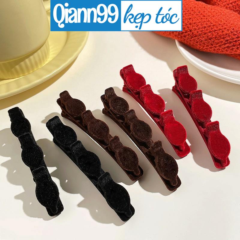 💓Qiann💓Kẹp Tóc Mái Phối Vải Nhung Độc Đáo Cho Nữ