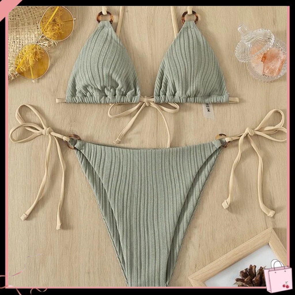 Bộ Đồ Bơi 2 Mảnh Màu Trơn Phong Cách Cổ Điển Thời Trang Mùa Hè Cho Nữ