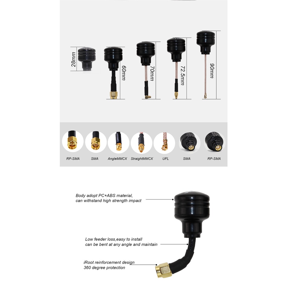 Ăng Ten RHCP 5.8G RHCP RP-SMA / SMA / Angle MMCX / Straight MMCX / UFL Cho Máy Bay Đồ Chơi FPV